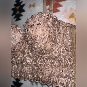 Windsor Tan Lace Longline Bra with Intricate Detailing